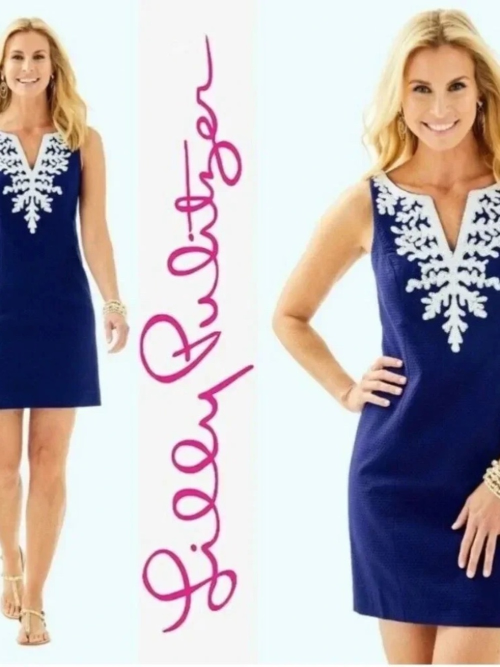Lilly Pulitzer Gabby True Navy Coral Sequin Embellished Dress Size 4